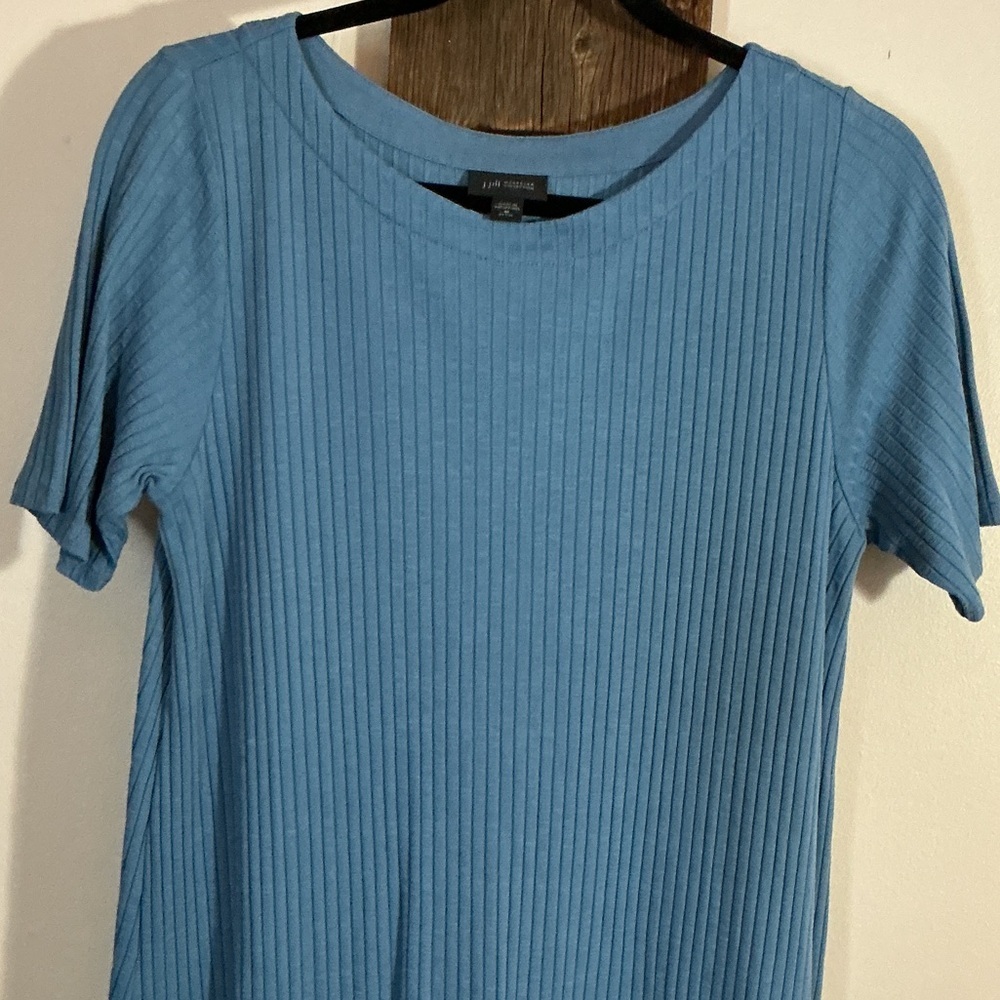 J Jill Wearever Collection Blue Ribbed Short Sleeve Dress - Picture 3 of 5
